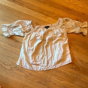 Lulus picture it beige, ruffle sleeve off the shoulder top